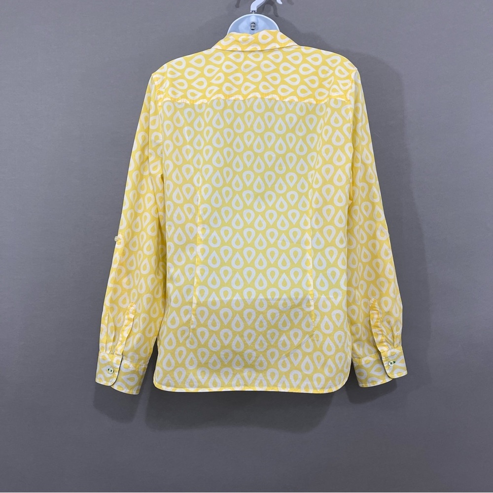 Talbots Yellow Print Button Front Roll Tab Sleeve… - image 7